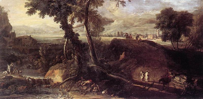 RICCI, Marco Landscape with Washerwomen fdu